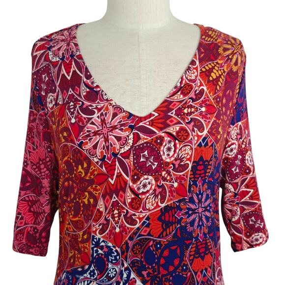 Soft Surroundings Mixed Print Maxi Dress Size Medium Pink Purple Stretch Beachy - Picture 3 of 10